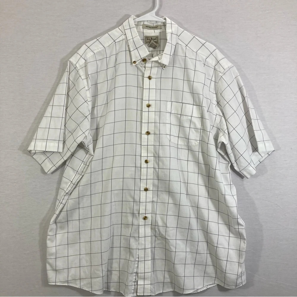 L.L Bean Men's Plaid Wrinkle Resistant Short Sleeve Button Down XL‎